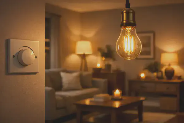 Ampoule dimmable diffusant une lumiere chaude dans un interieur moderne