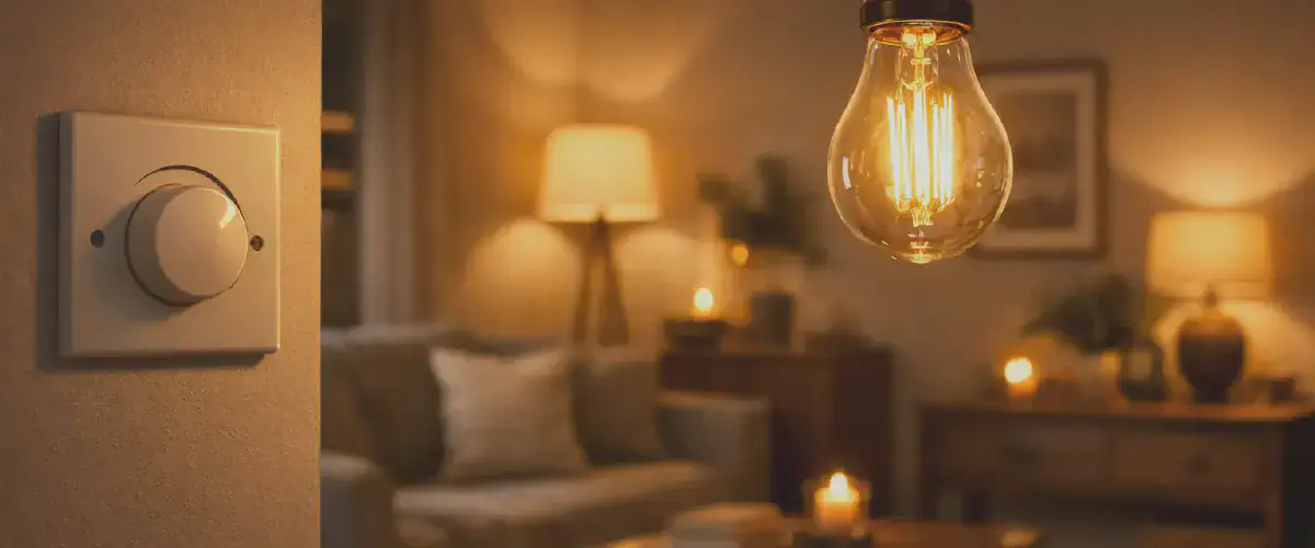 Ampoule dimmable diffusant une lumiere chaude dans un interieur moderne