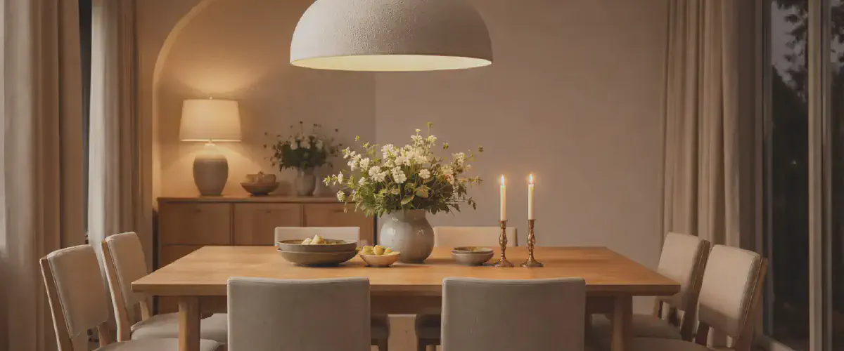 Suspension placee au-dessus d'une table de salle a manger