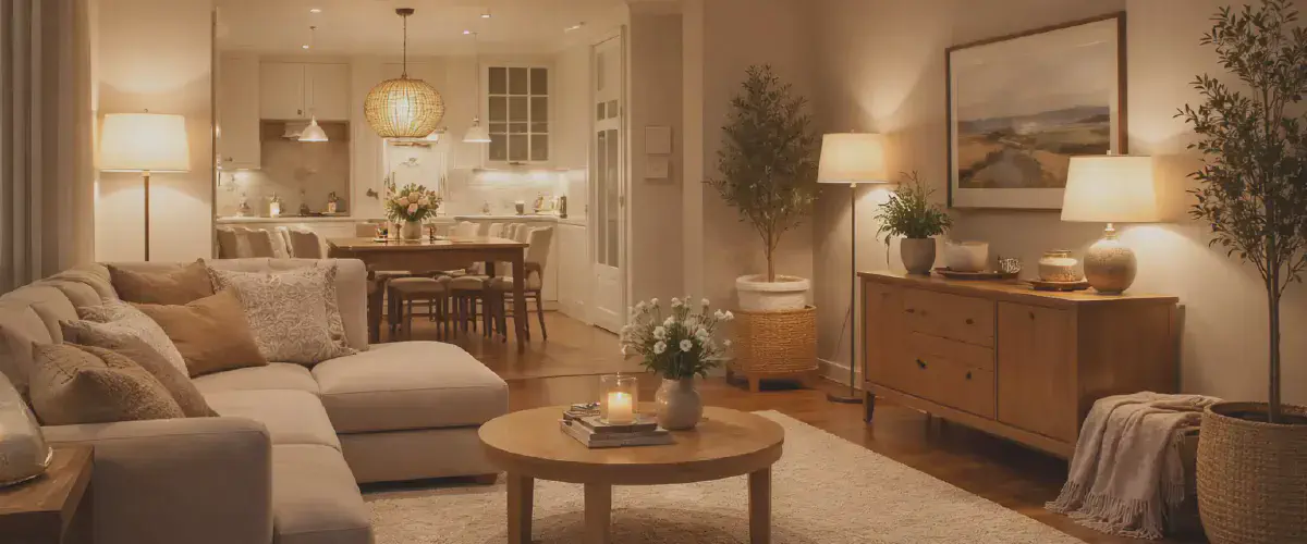 Piece lumineuse illustrant le bon niveau de lumens pour un interieur