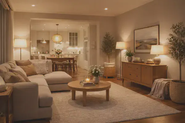 Piece lumineuse illustrant le bon niveau de lumens pour un interieur