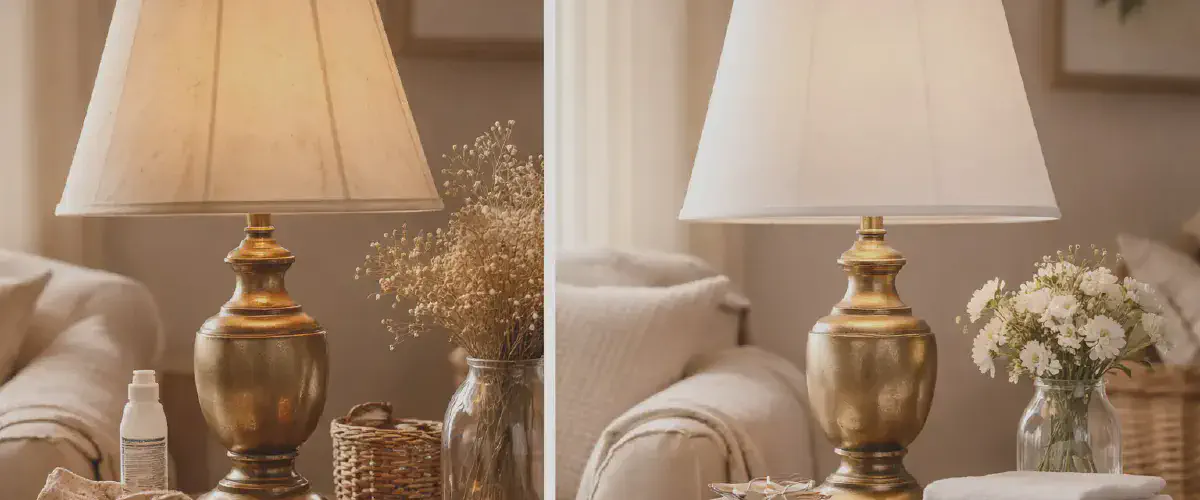 Abat-jour en tissu clair pret a etre nettoye