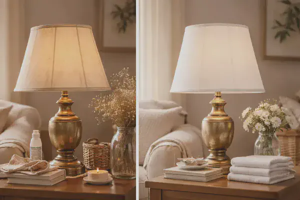 Abat-jour en tissu clair pret a etre nettoye