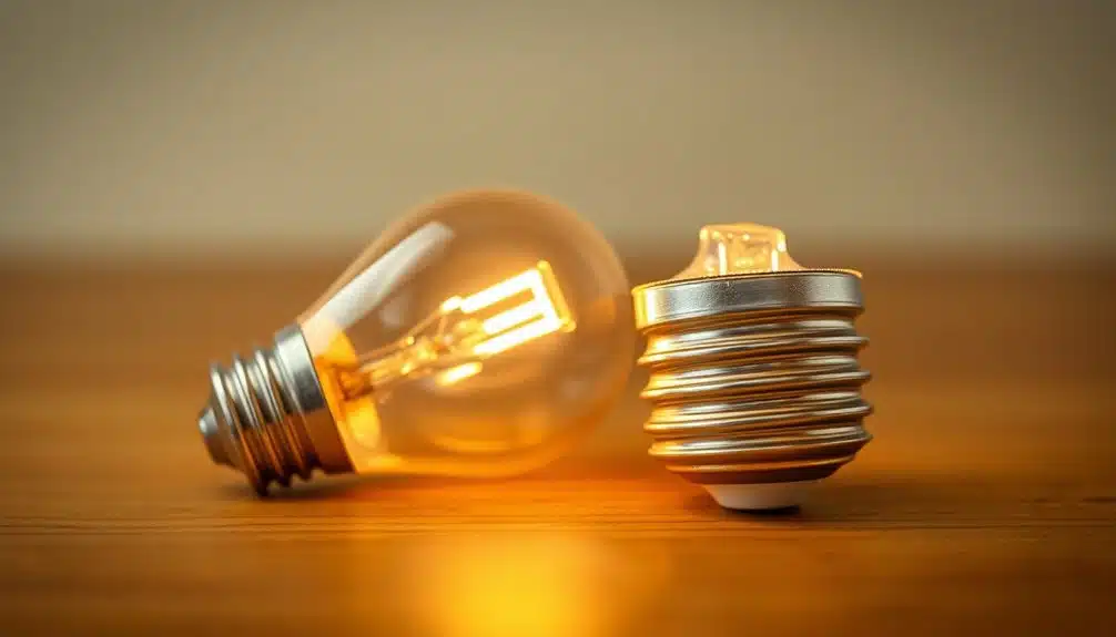 Ampoules à filament sur une table en bois.